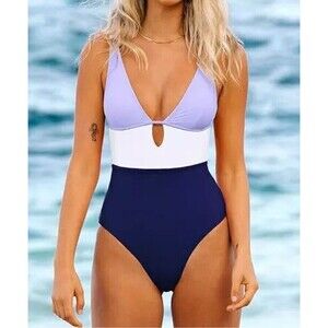 Cupshe Women's Swimsuit Size Small One Piece V‎ Neck Keyhole Cutout Color Block